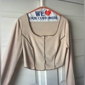 SHEIN Cream Long Sleeve Crop Top